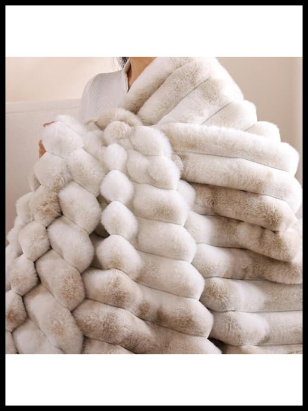 Faux Rabbit Fur Striped Throw Blanket 50x60 Cozy Fuzzy Plush